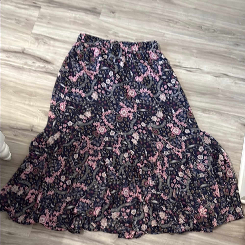 LOFT Black and Pink Tiered Maxi Skirt A-Line